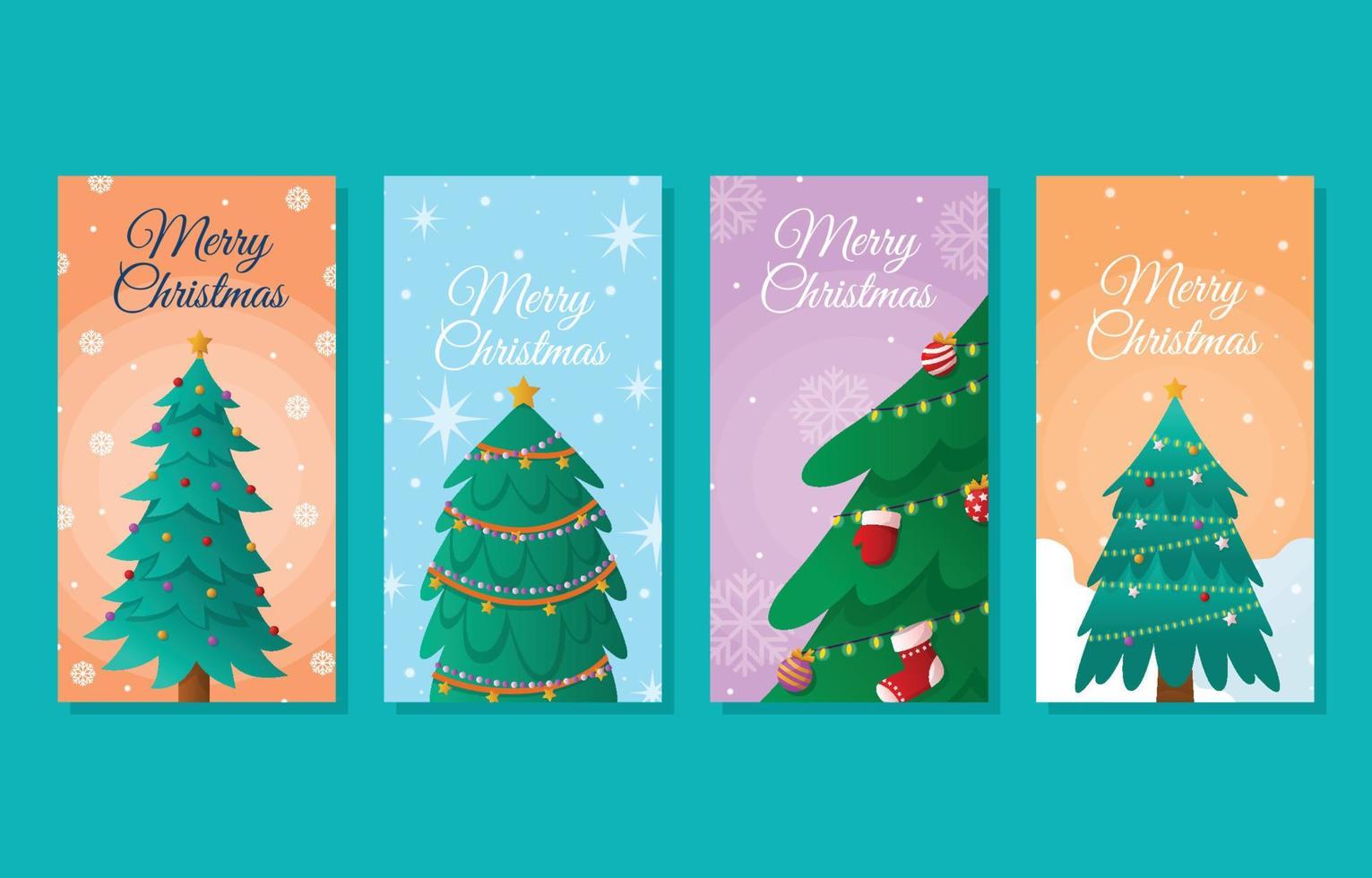 diseño de conjunto de tarjetas de árbol de navidad vector