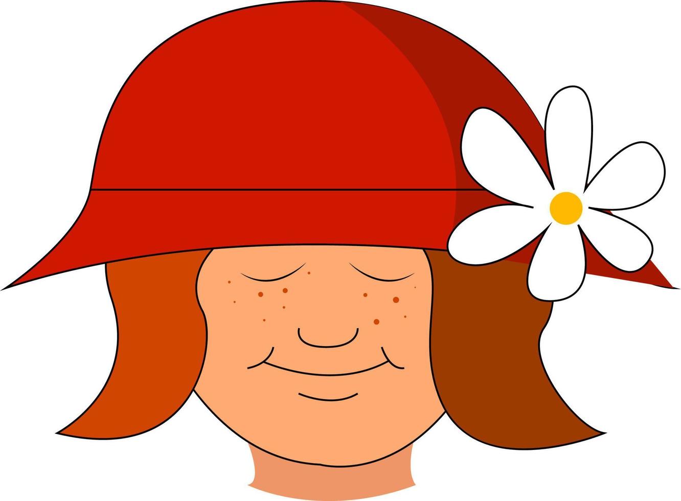 A girl with red hat and a flower, vector or color illustration.