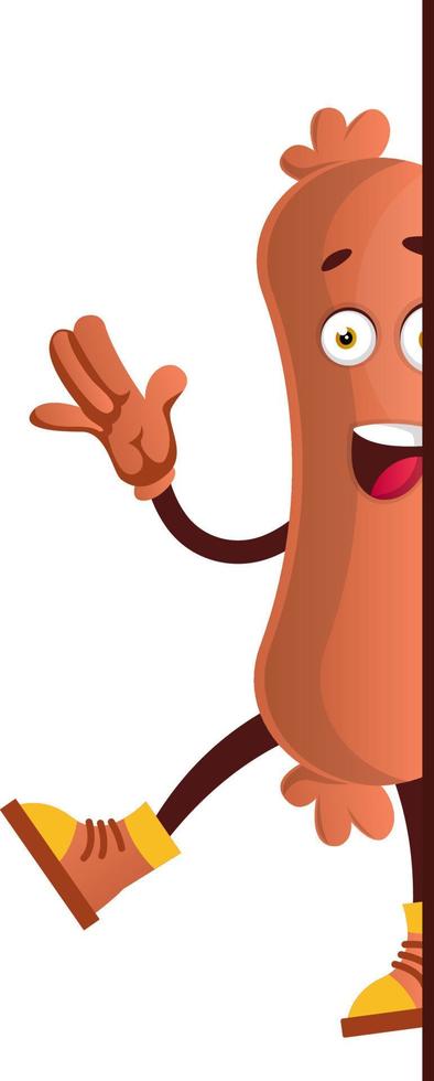 Sausage saying hi, illustration, vector on white background.