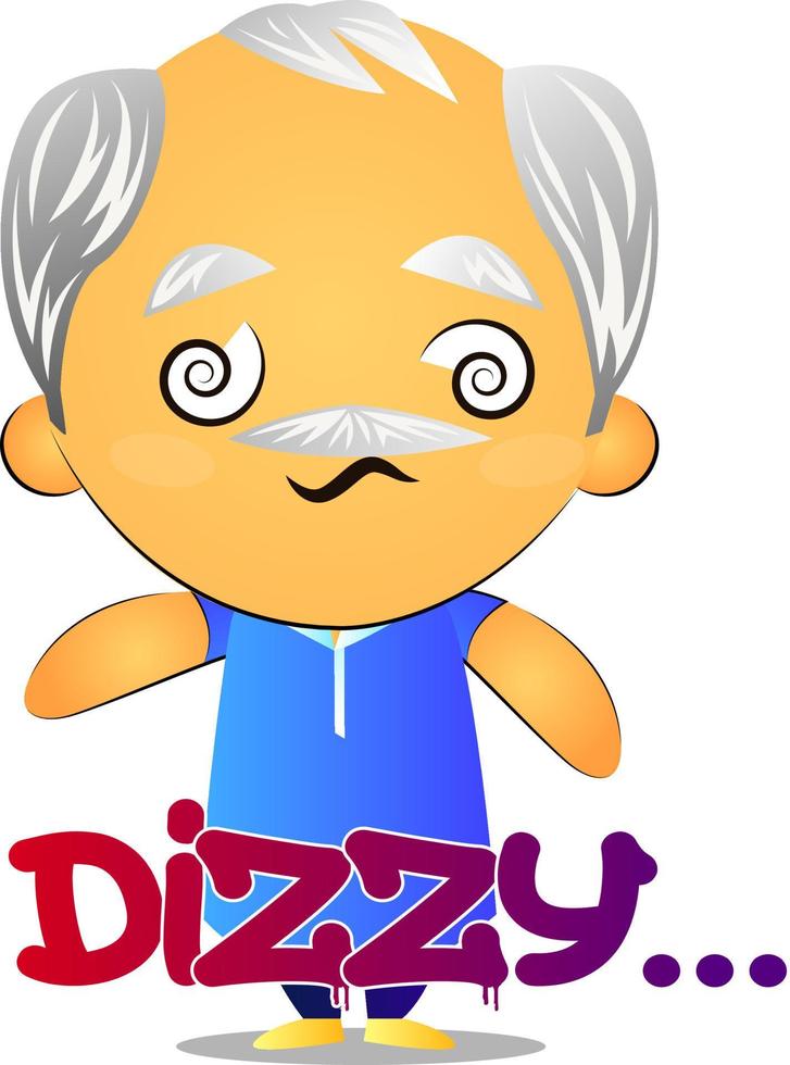 Old man feeling dizzy, illustration, vector on white background.