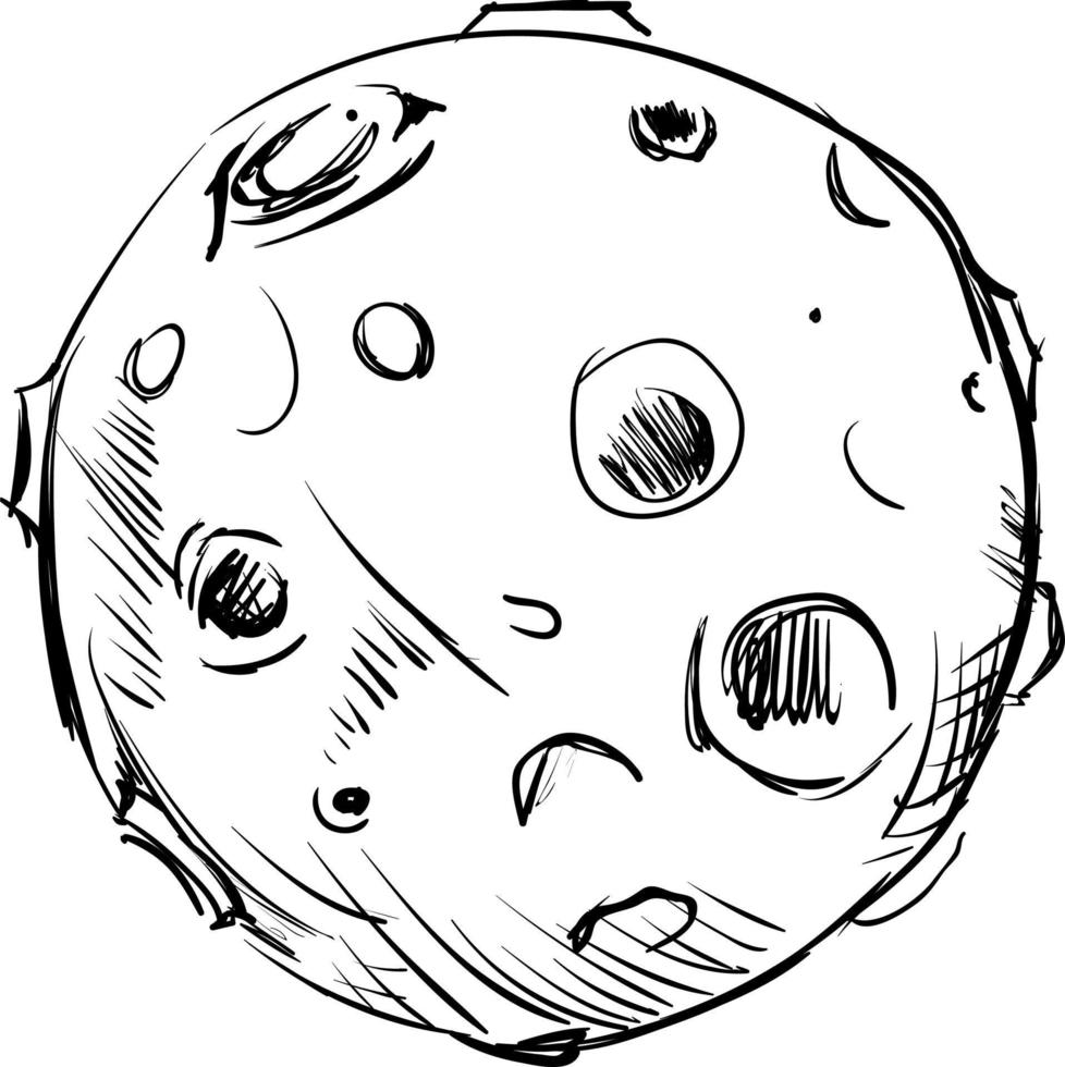 Moon drawing, illustration, vector on white background.