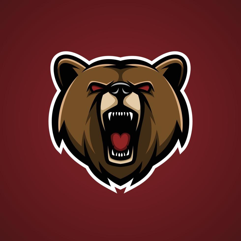 diseño de ilustración vectorial del logotipo de la mascota de la cabeza de oso enojado - logotipo de la mascota de los animales vector