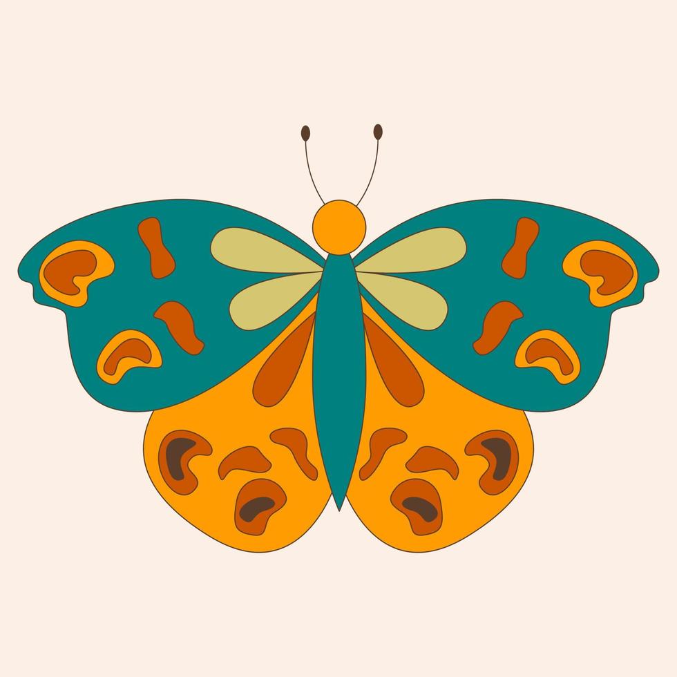 retro 60s 70s hippie groovy mariposa para tarjetas, pegatinas o diseño de afiches. ilustración vectorial plana vector