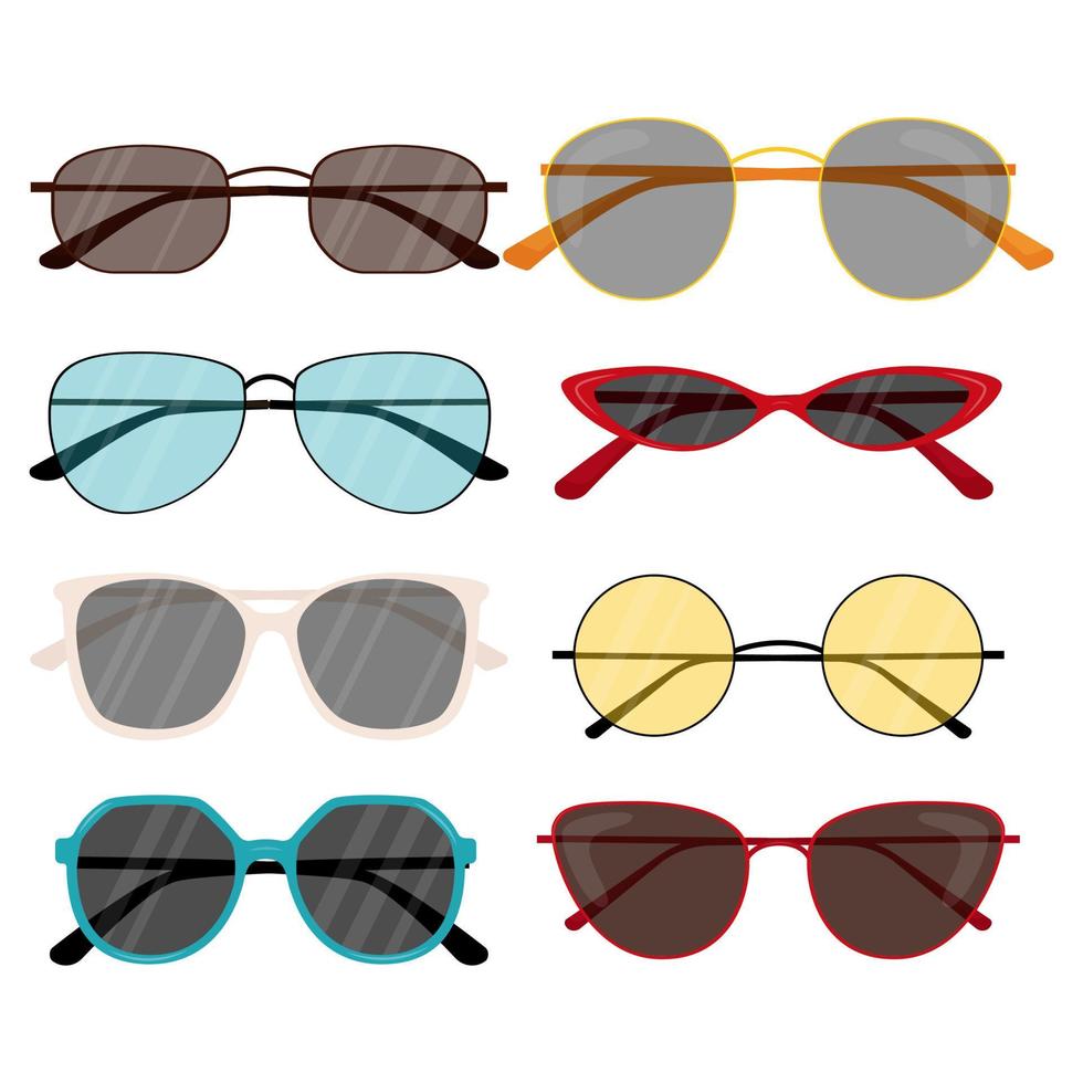 coloridas gafas de sol de moda con lentes solares. colección de gafas de sol de mujer vector