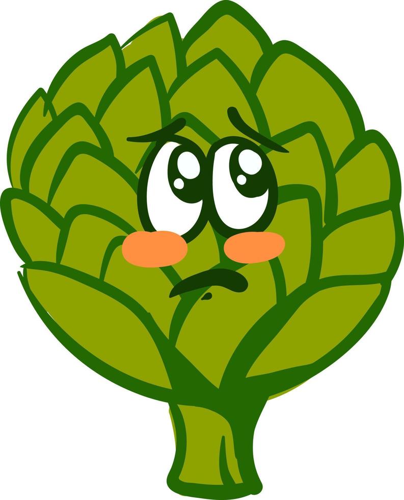 Sad artichoke, illustration, vector on white background.