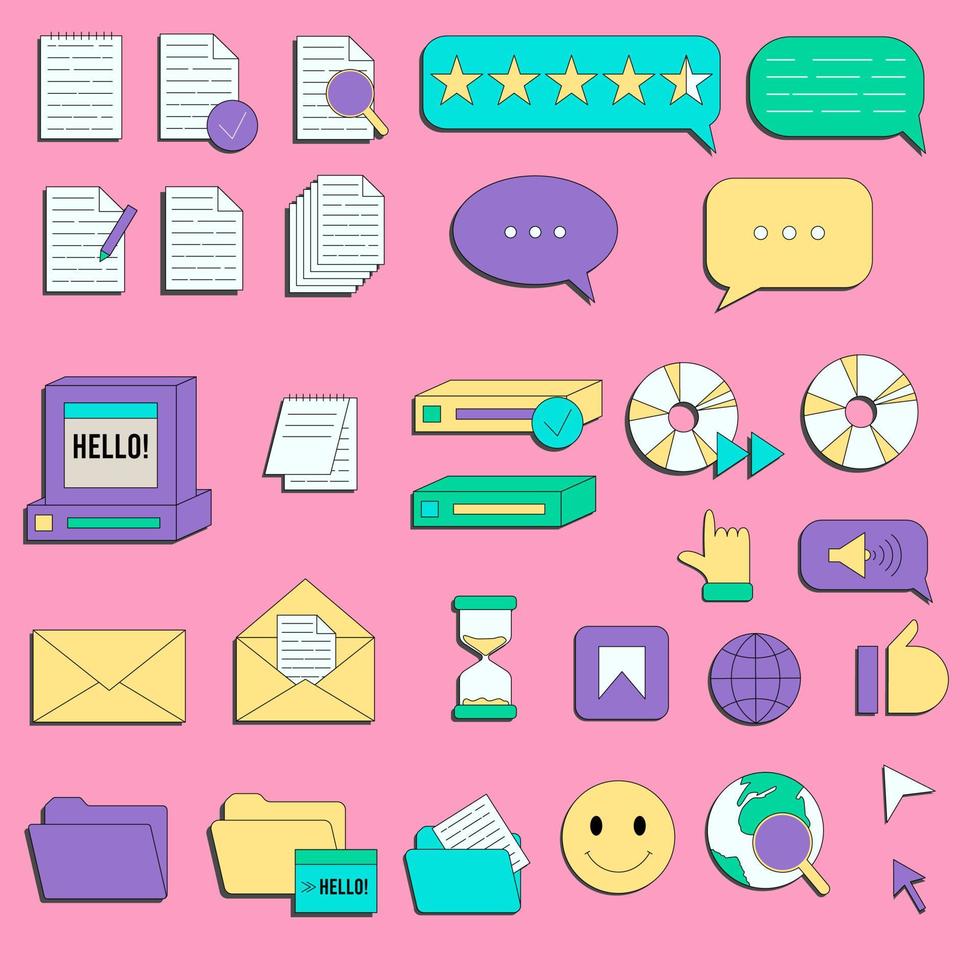 conjunto de elementos vaporwave ui y ux. marco de juego retro de pc. estilo nostálgico años 70, 80, 90. vector