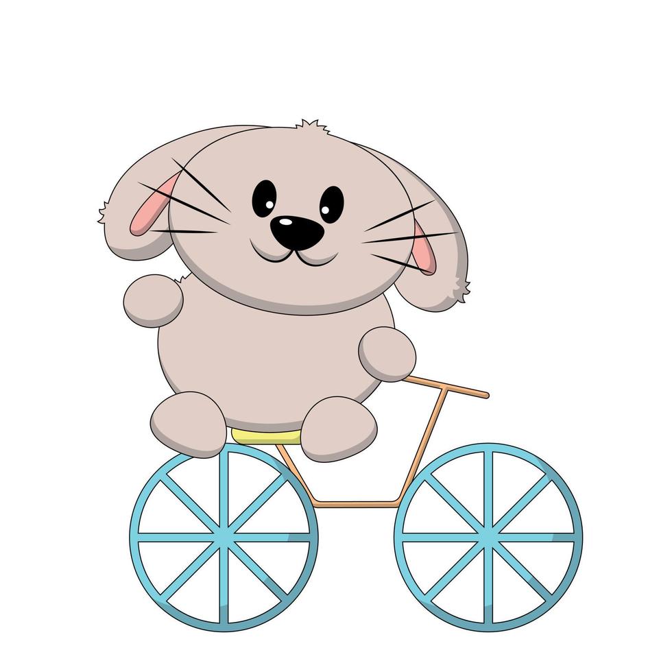 Cute Rabbit on a bicycle. Draw illustration in color vector