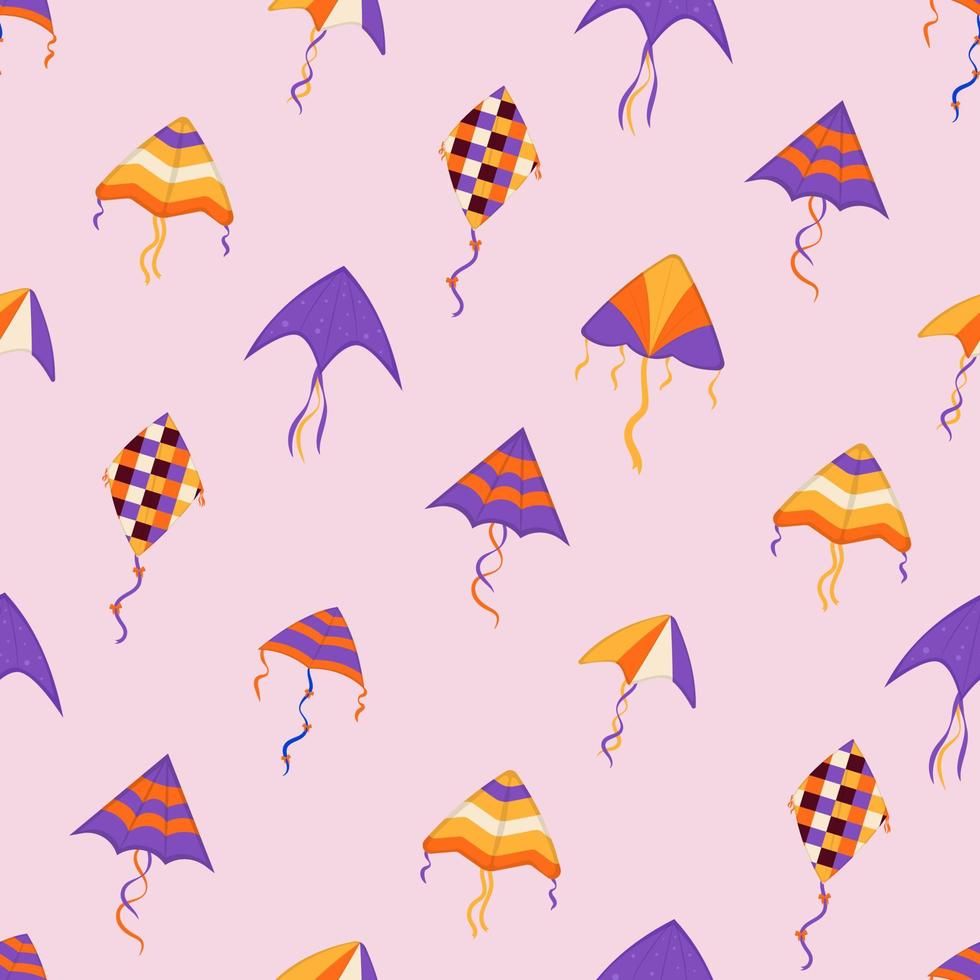 Flying wind kites seamless pattern. Makar Sankranti festival. Wind kite game vector