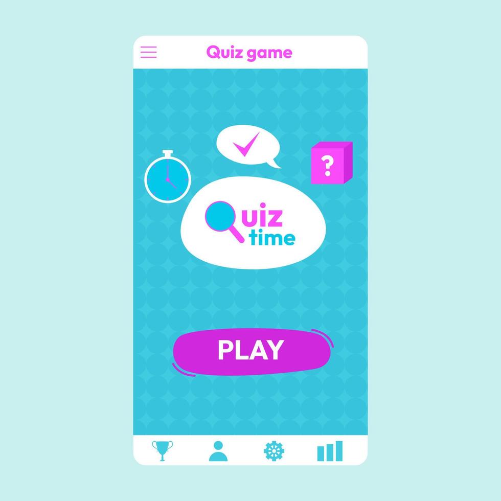 Quiz test lottery millionaire menu template. Quiz game frame. main menu of the application. Flat vector illustration