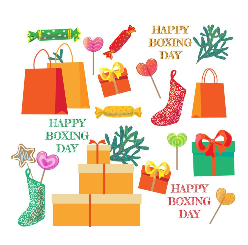 Boxing day set, symbol or icons. Lettering design of boxing day sale. Vector illustration. EPS 10