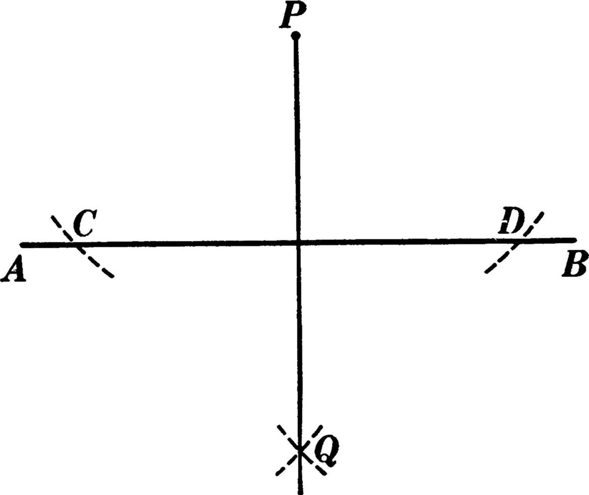 Construction Of A Perpendicular To A Straight Line, vintage illustration. vector