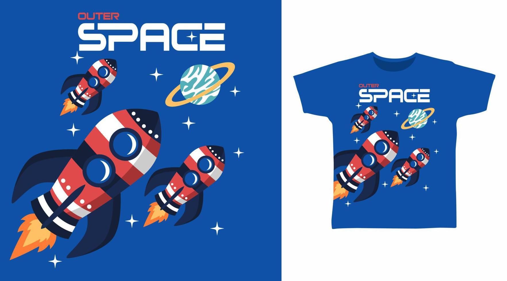 Rockets space cartoon tshirt art design vector