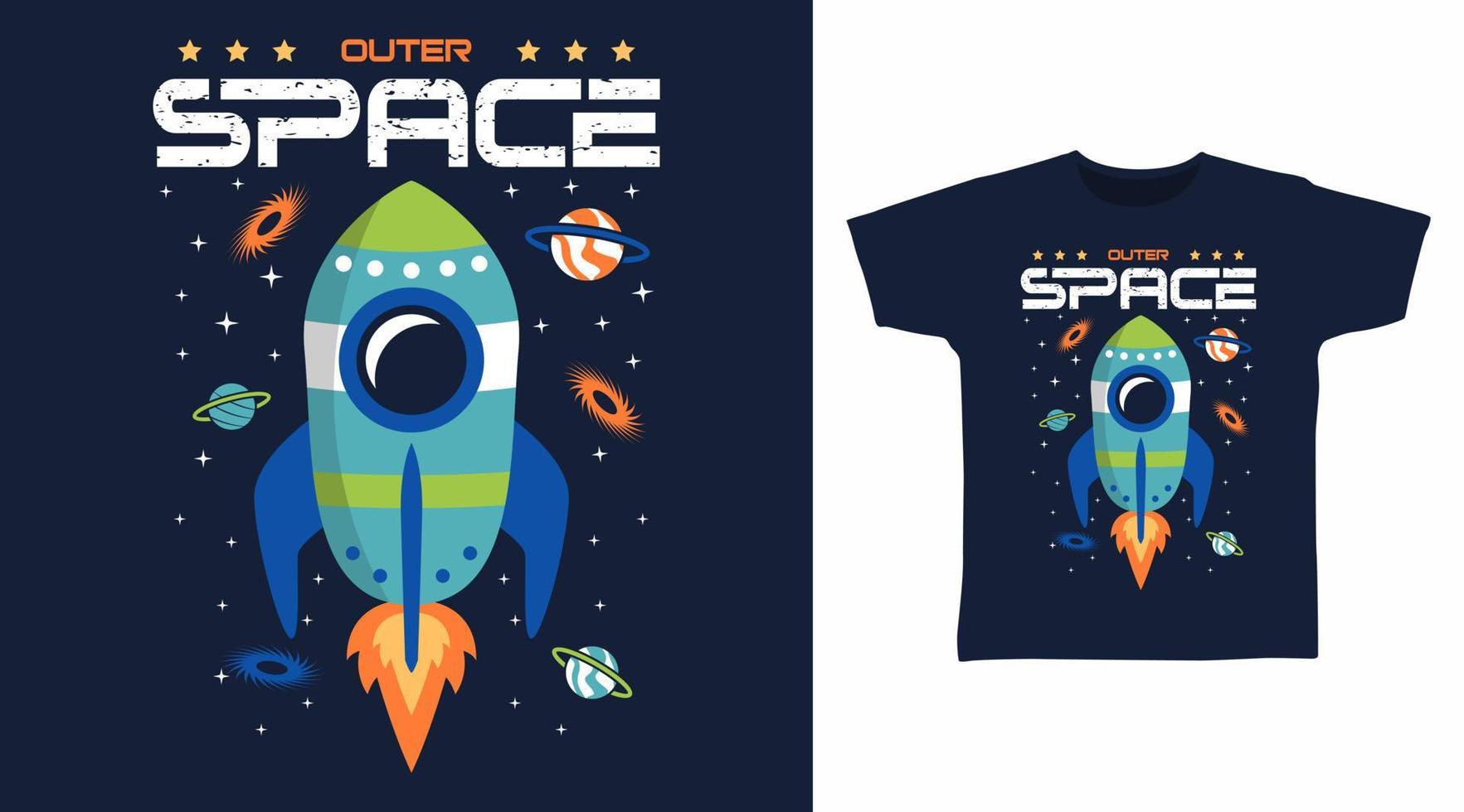 Rocket space cartoon tshirt art design vector