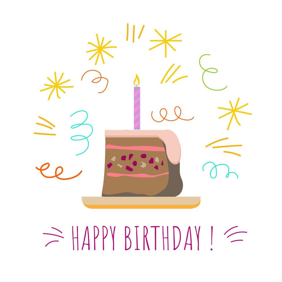 Birthday peace of cake on white isolated background Vector illustration