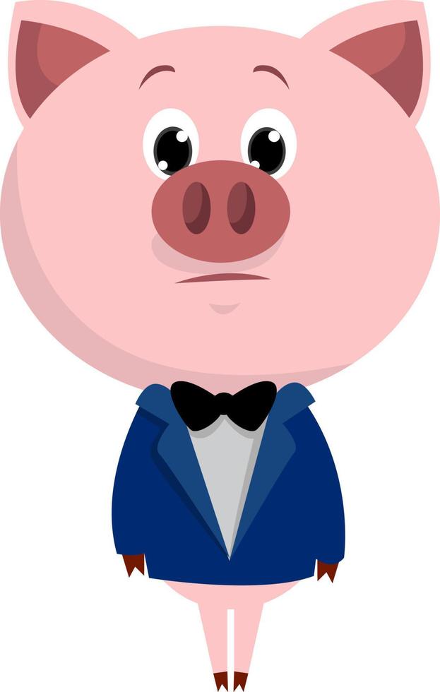 Pig in blue suit , illustration, vector on white background