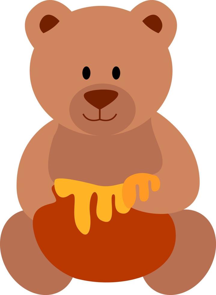 Bear with honey, illustration, vector on white background.