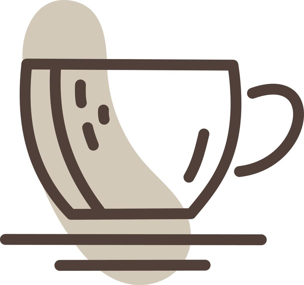 Taza marrón elegante con platillo, ilustración, vector sobre fondo blanco.