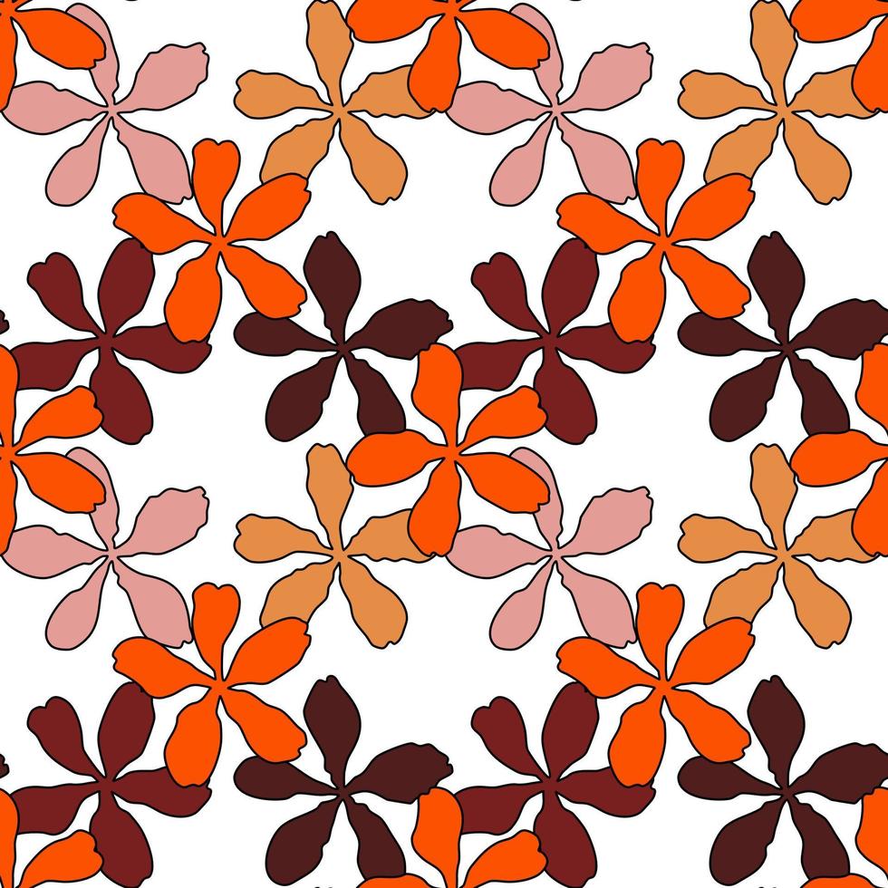 Vector seamless pattern with orange and brown petal spring flower blossom, illustration abstract flora drawing on white background for fashion fabric textiles printing, wallpaper and paper wrapping