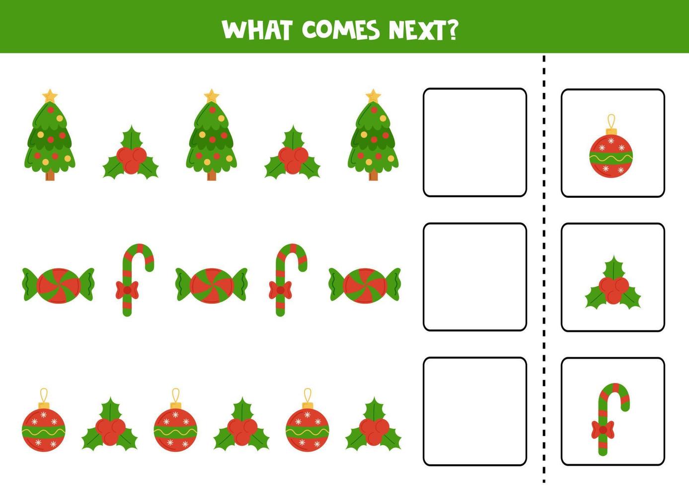 What comes next game with Christmas elements. vector