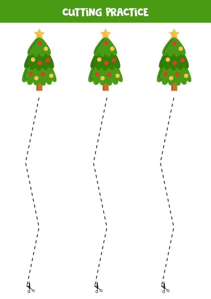 Cutting practice for children with Christmas trees. vector