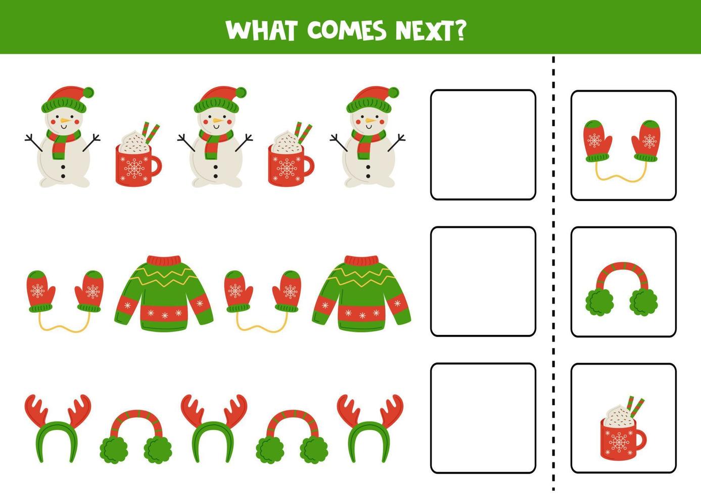 What comes next game with Christmas elements. vector