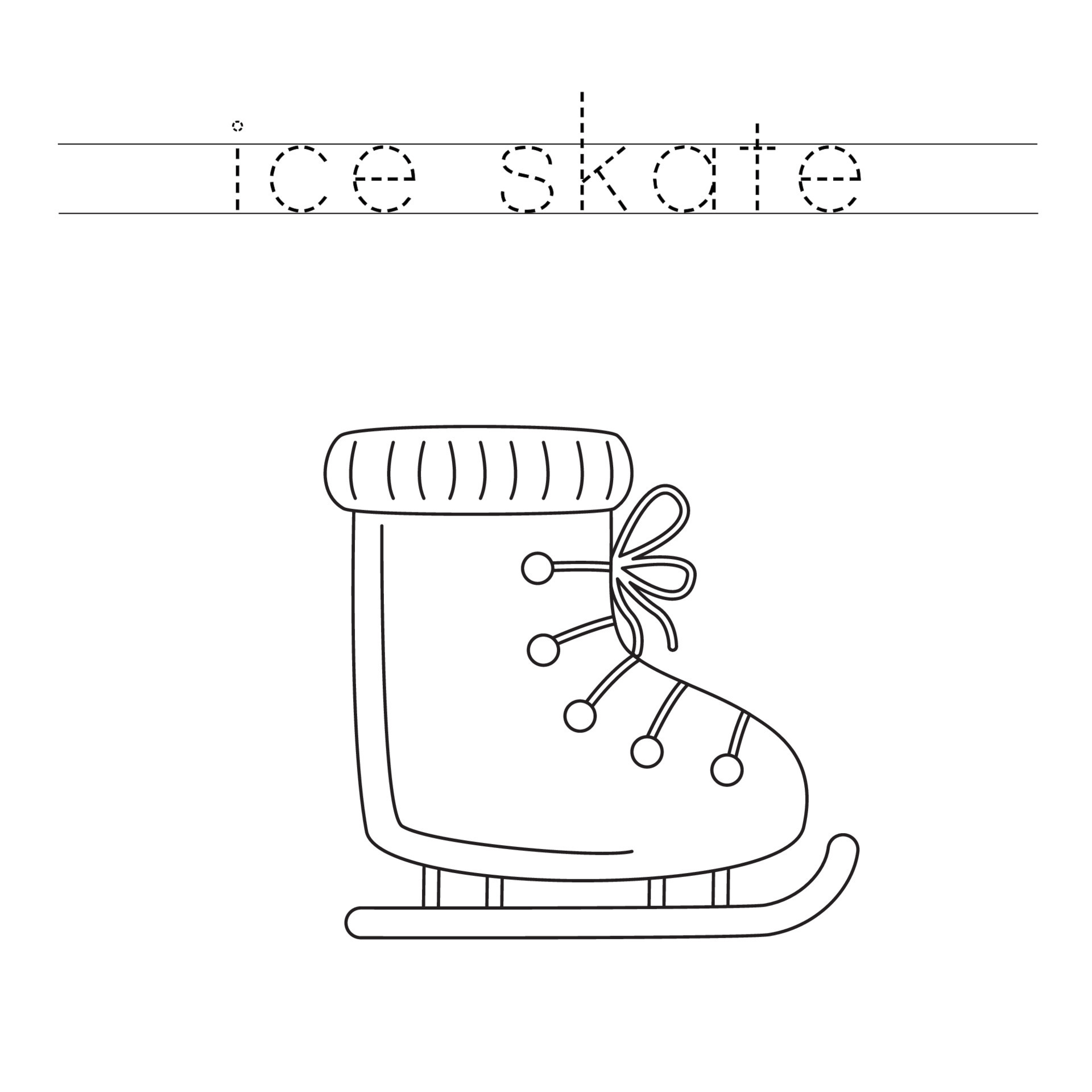 Trace the letters and color cartoon ice skate. Handwriting practice for
