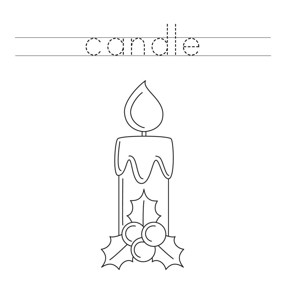 Trace the letters and color cartoon candle. Handwriting practice for kids. vector