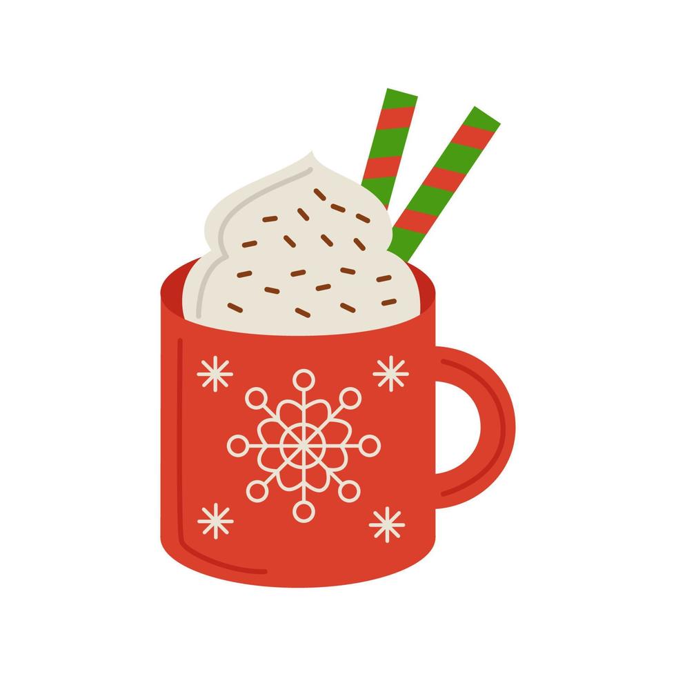 Vector illustration of cartoon Christmas cup isolated on white background.