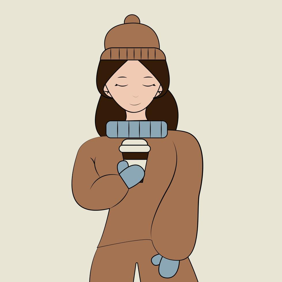 Girl in winter holding a coffee cup vector