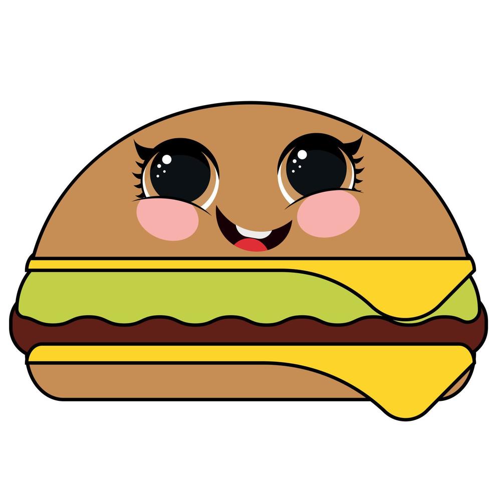 mascota de comida de personaje de dibujos animados de hamburguesa linda vector