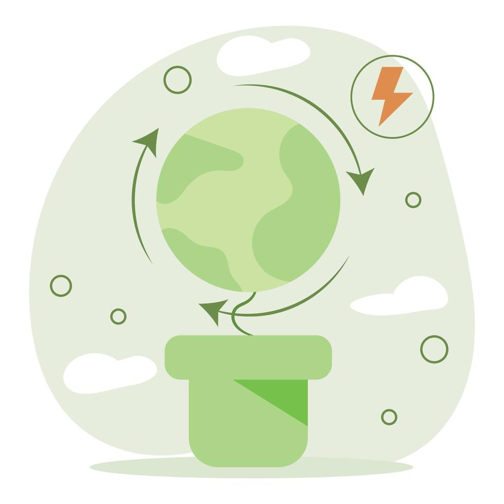 Circular economy illustration Sustainable economic growth strategy, recourses reuse and reduce co2 emission and climate impact. ESG, green energy and industry concept. Vector illustration