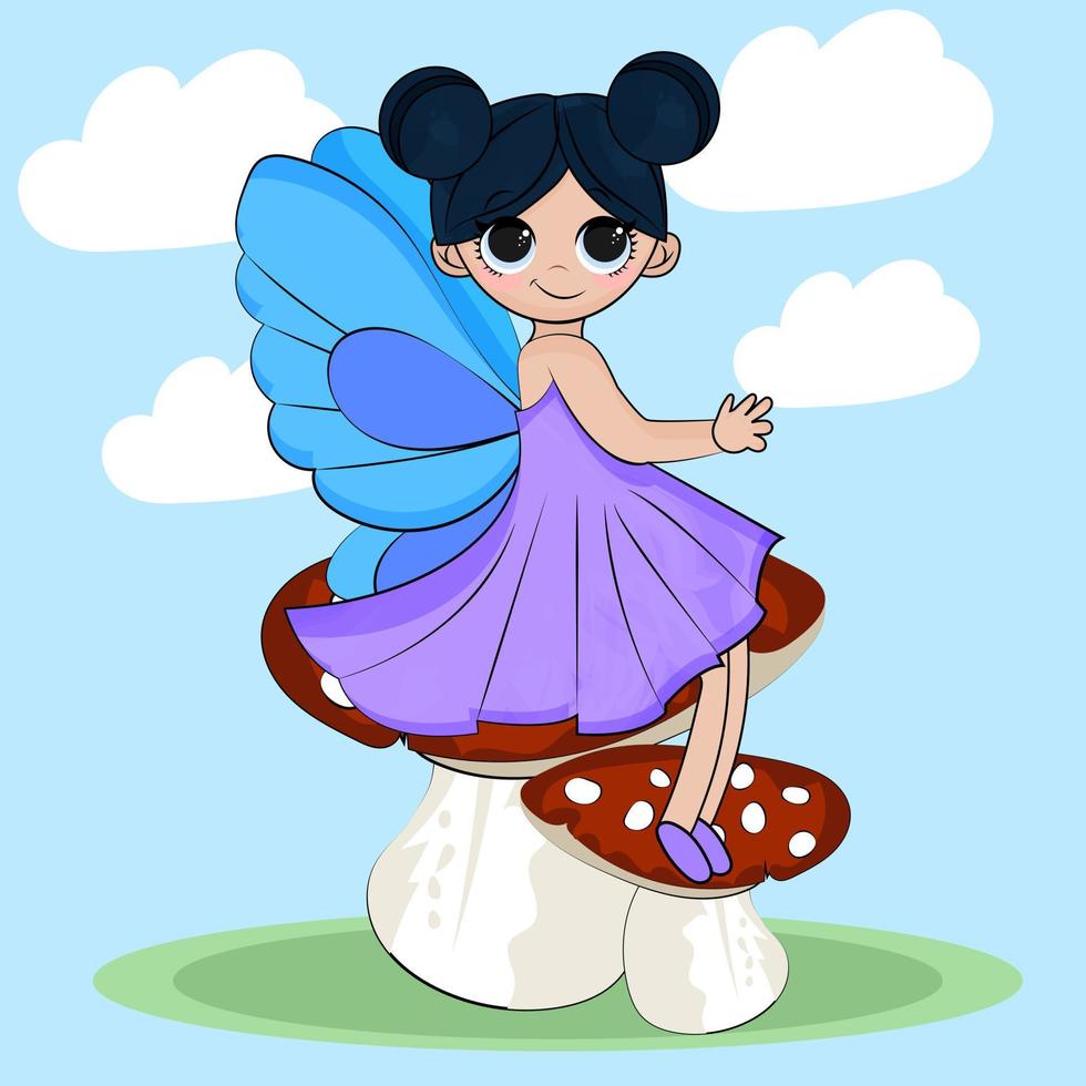 Beautiful nature fairy sitting on a mushroom vector