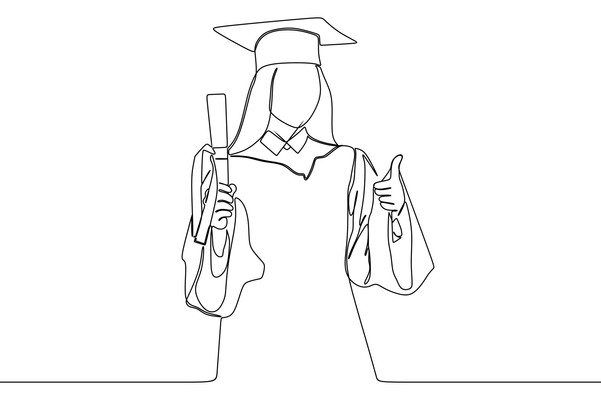 continuous line drawing of graduate students wearing cap and gown ...