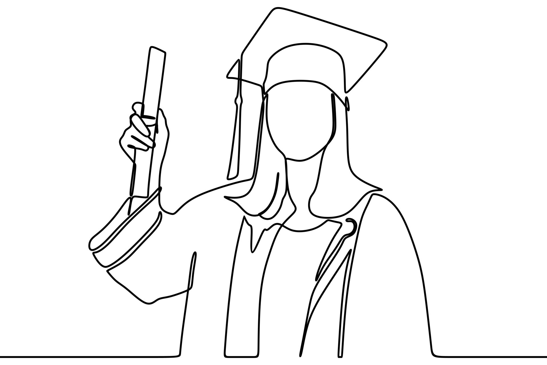 continuous line drawing of graduate students wearing cap and gown ...