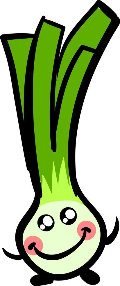 Happy leek, illustration, vector on white background.