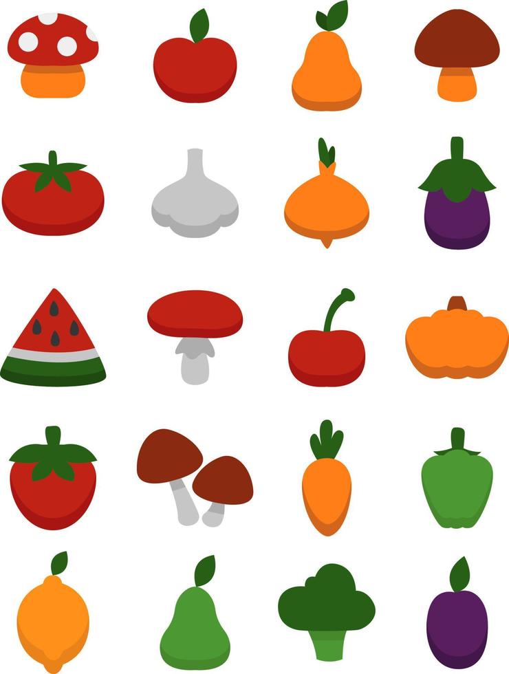 frutas y verduras frescas, ilustración, vector sobre fondo blanco.