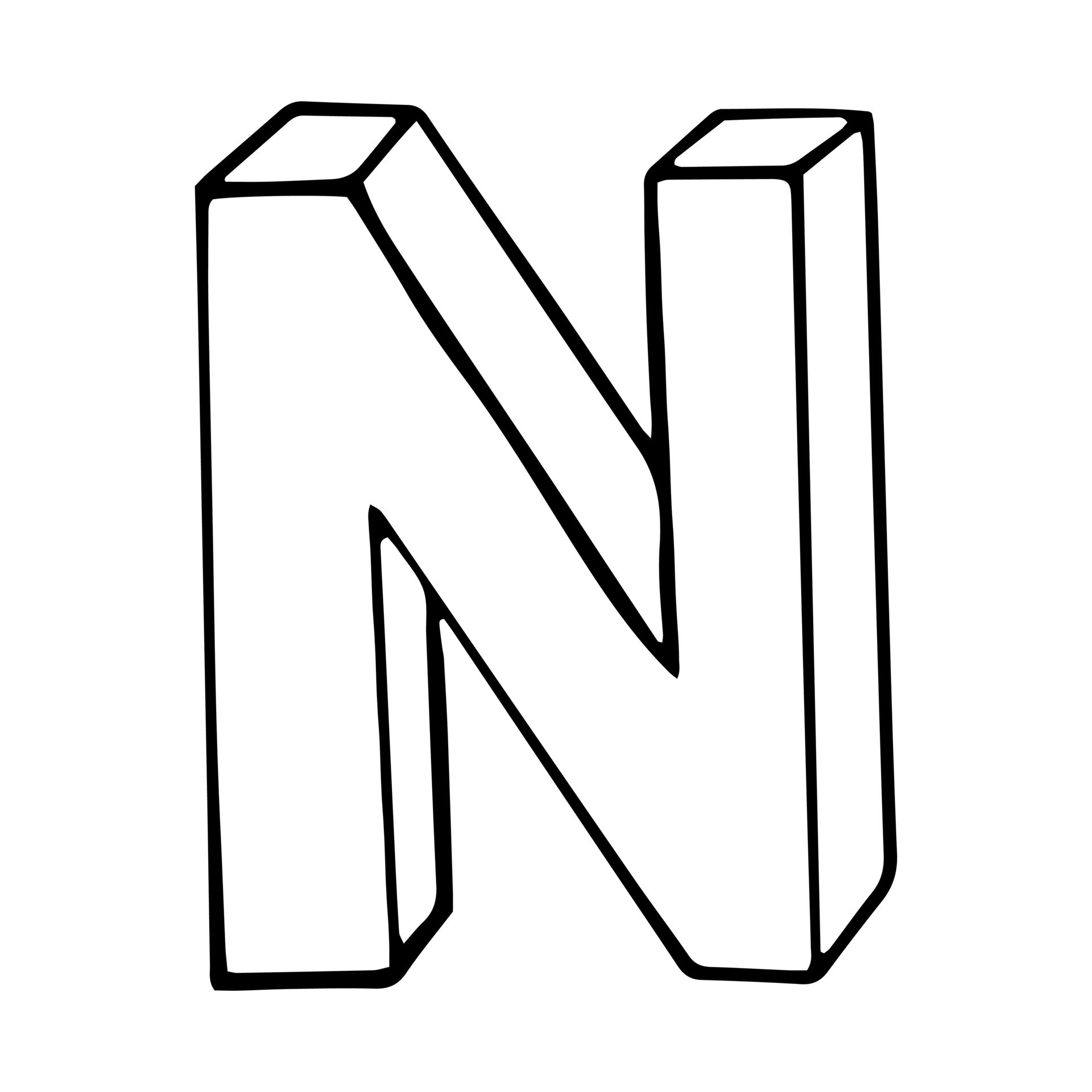 letter N hand drawn in doodle style. sketch, vector, font, handwriting