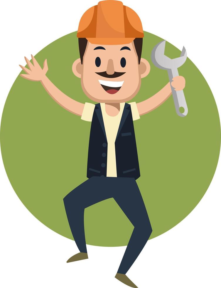 Man with wrench, illustration, vector on white background.