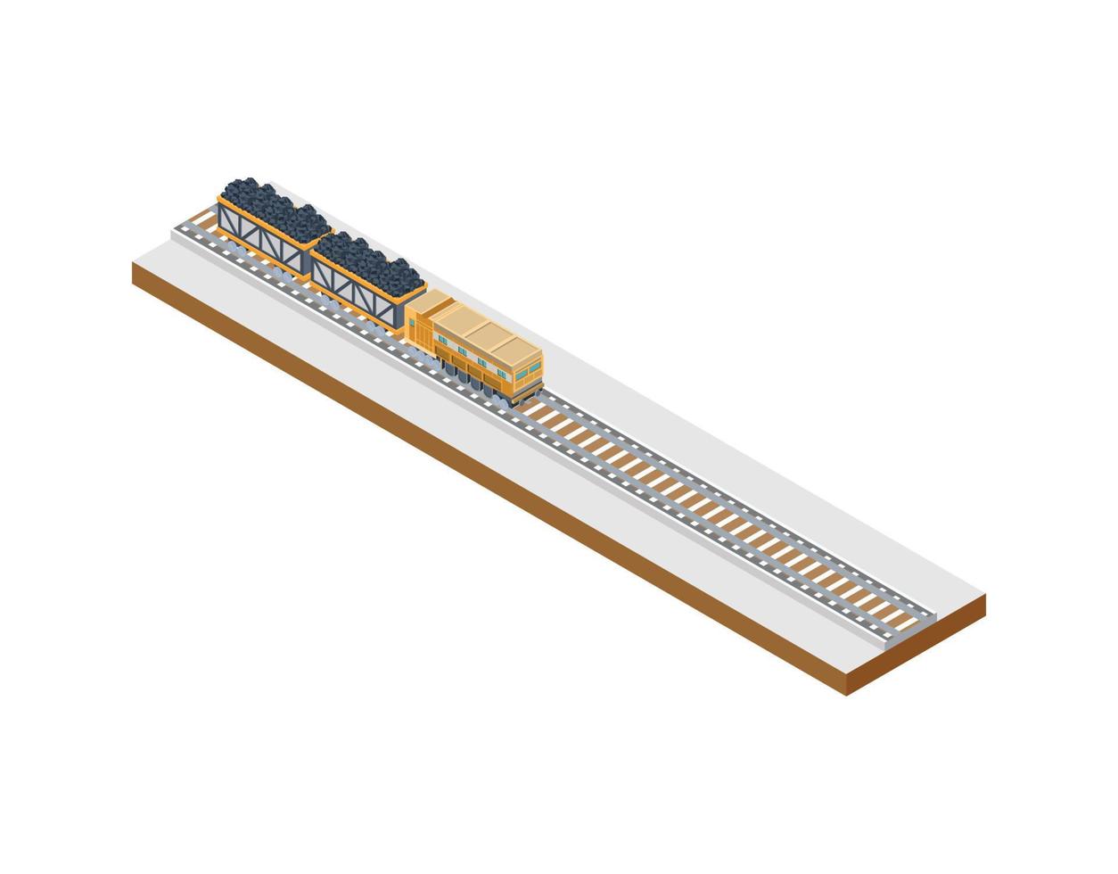 línea ferroviaria isométrica con trenes que transportan carbón. adecuado para diagramas, infografías y otros recursos gráficos vector