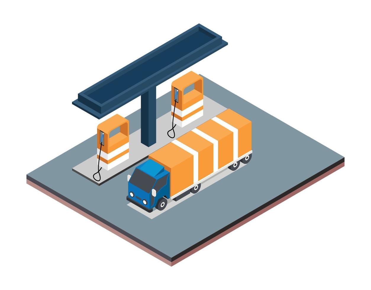 Isometric Gas filling station Vector flat illustration of oil service for with shop elements and background