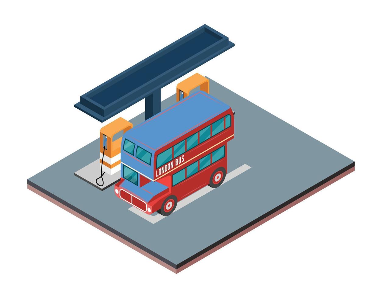 ilustración plana de vector de estación de llenado de gas isométrica del servicio de aceite para con elementos de tienda y fondo