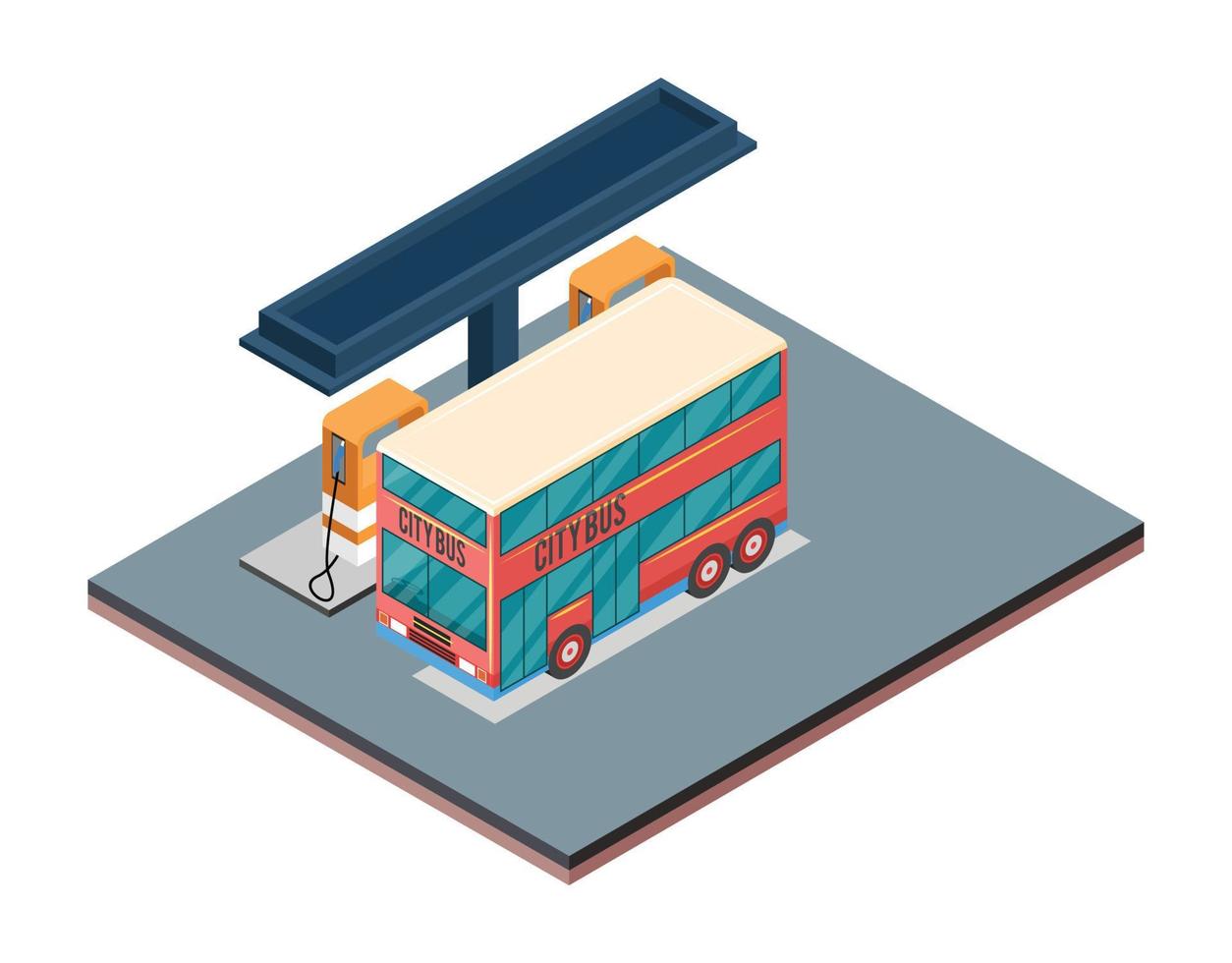 Isometric Gas filling station Vector flat illustration of oil service for with shop elements and background