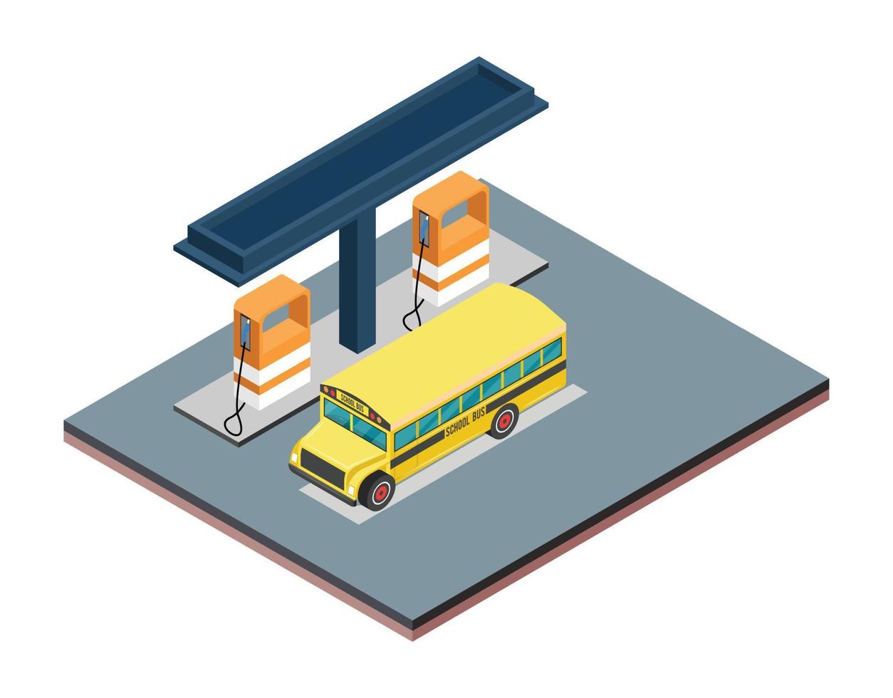 ilustración plana de vector de estación de llenado de gas isométrica del servicio de aceite para con elementos de tienda y fondo