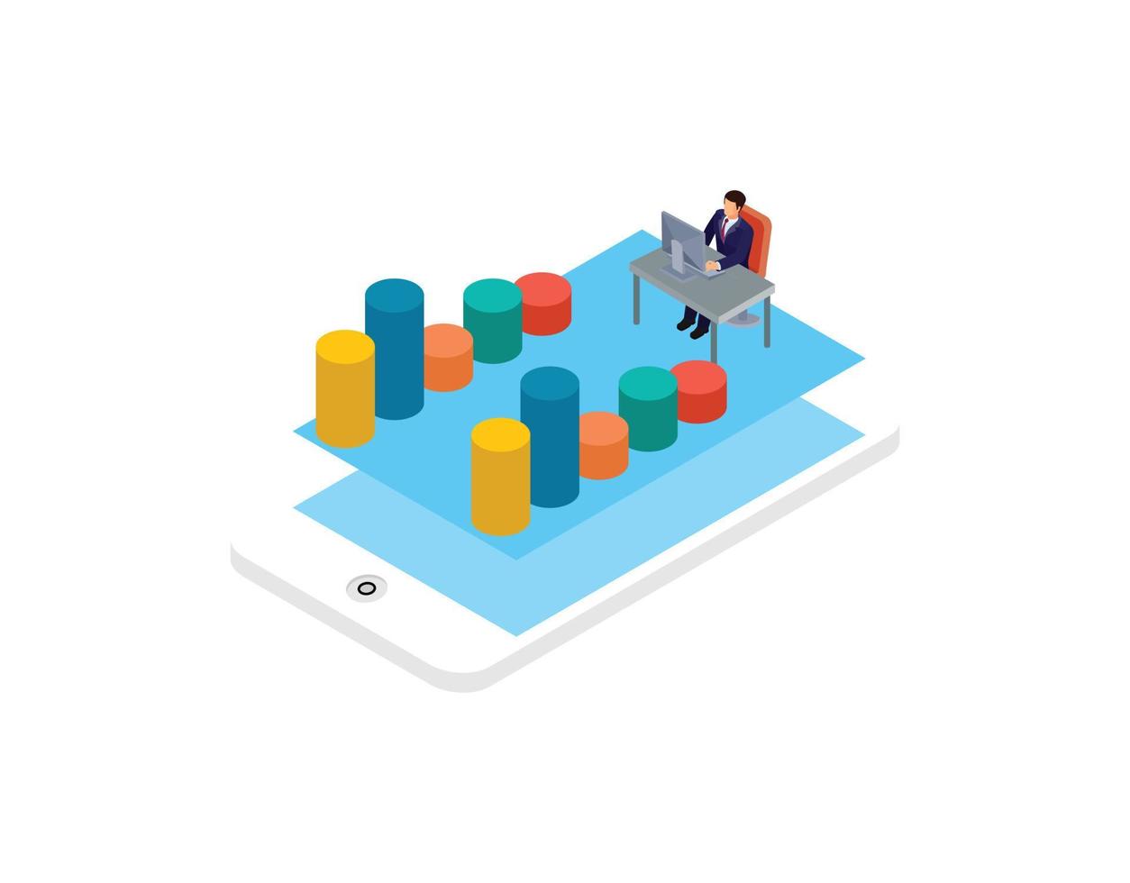 isometric infographic with characters above smartphone.  Suitable for Diagrams, Infographics, And Other Graphic assets vector