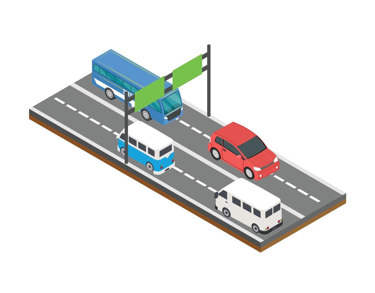 icono de cheque de pago de carretera de vector isométrico con barreras de peaje en carretera, pasando coches y camiones. adecuado para diagramas, infografías y otros recursos gráficos