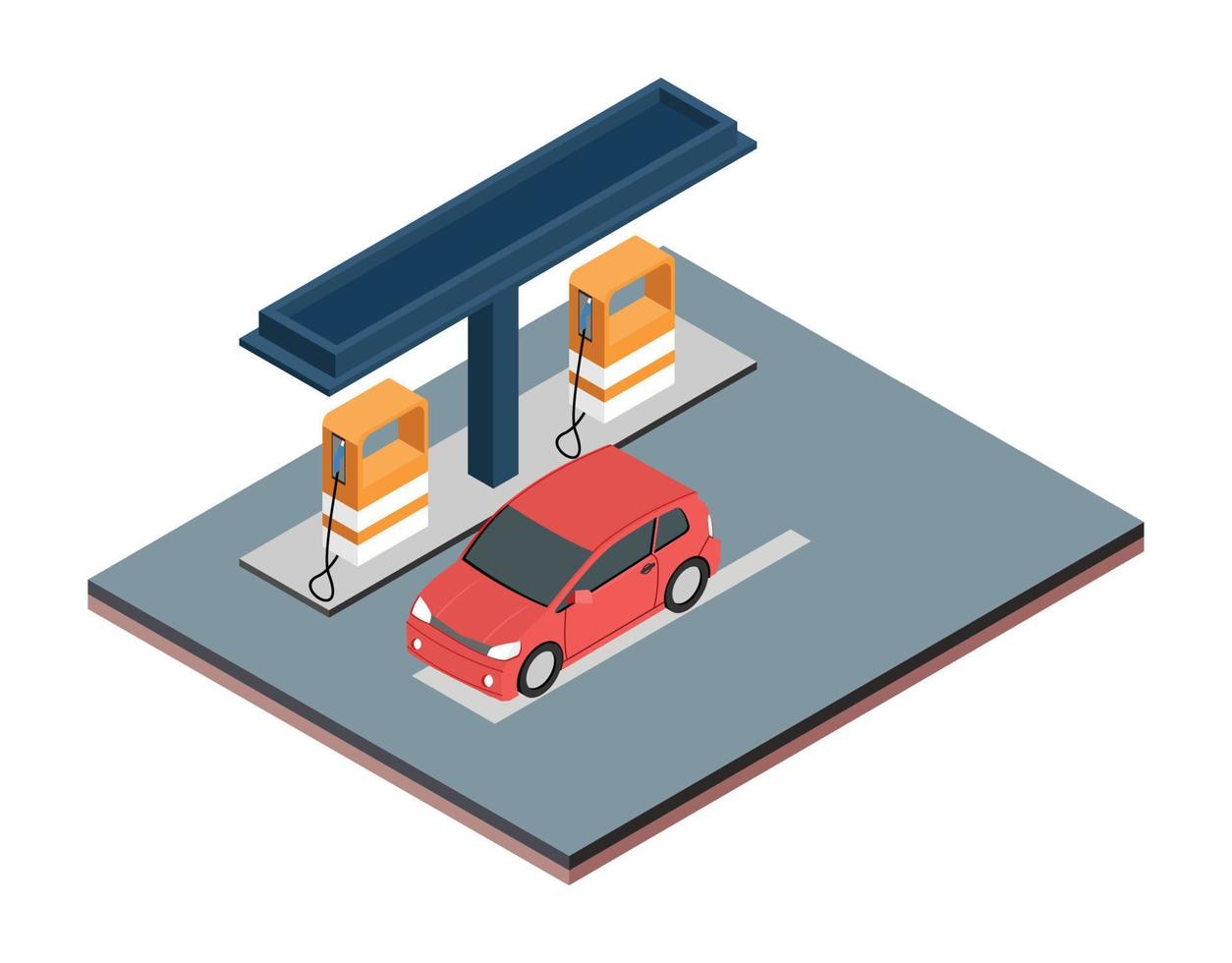 Isometric Gas filling station Vector flat illustration of oil service for with shop elements and background