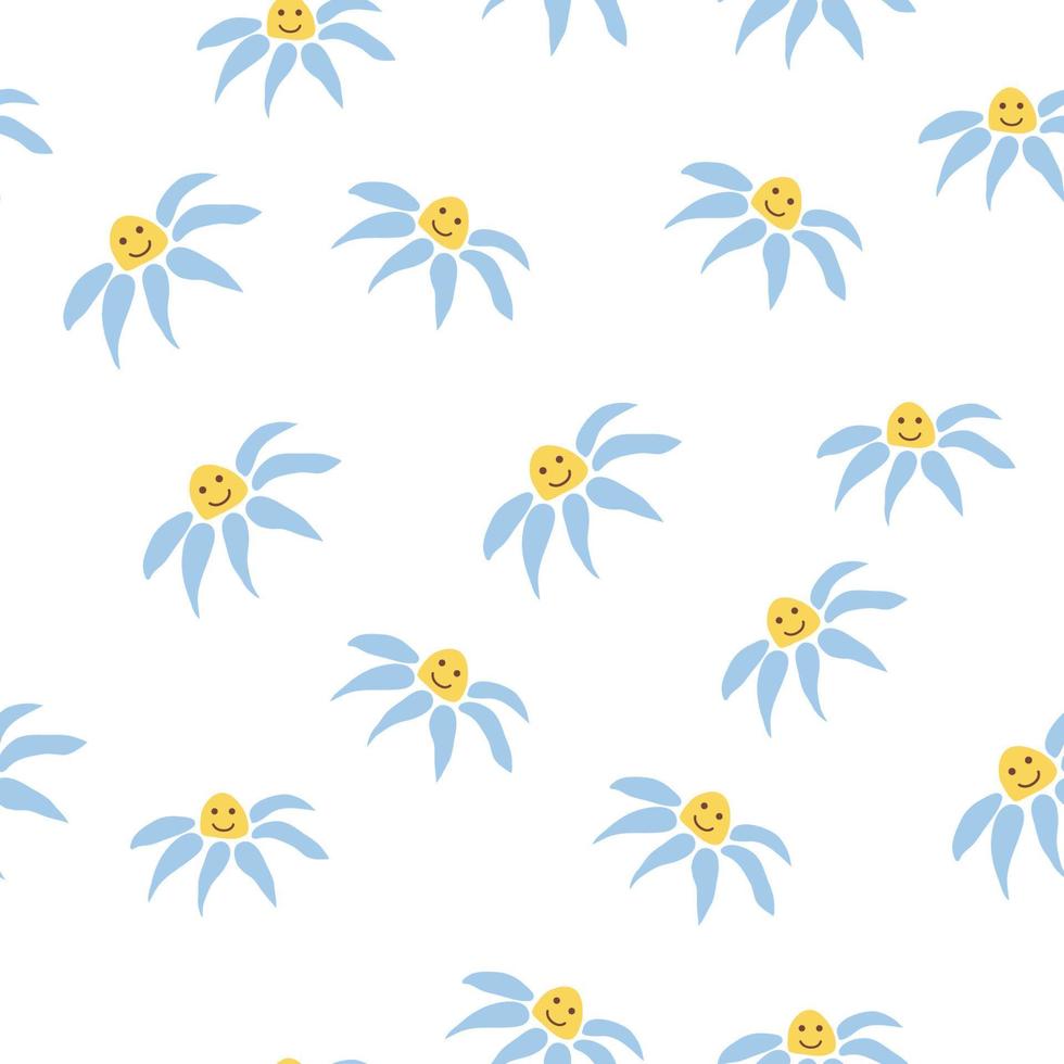 Groovy daisy retro seamless pattern. 70s vibe hippie ornament. Floral wallpaper. vector