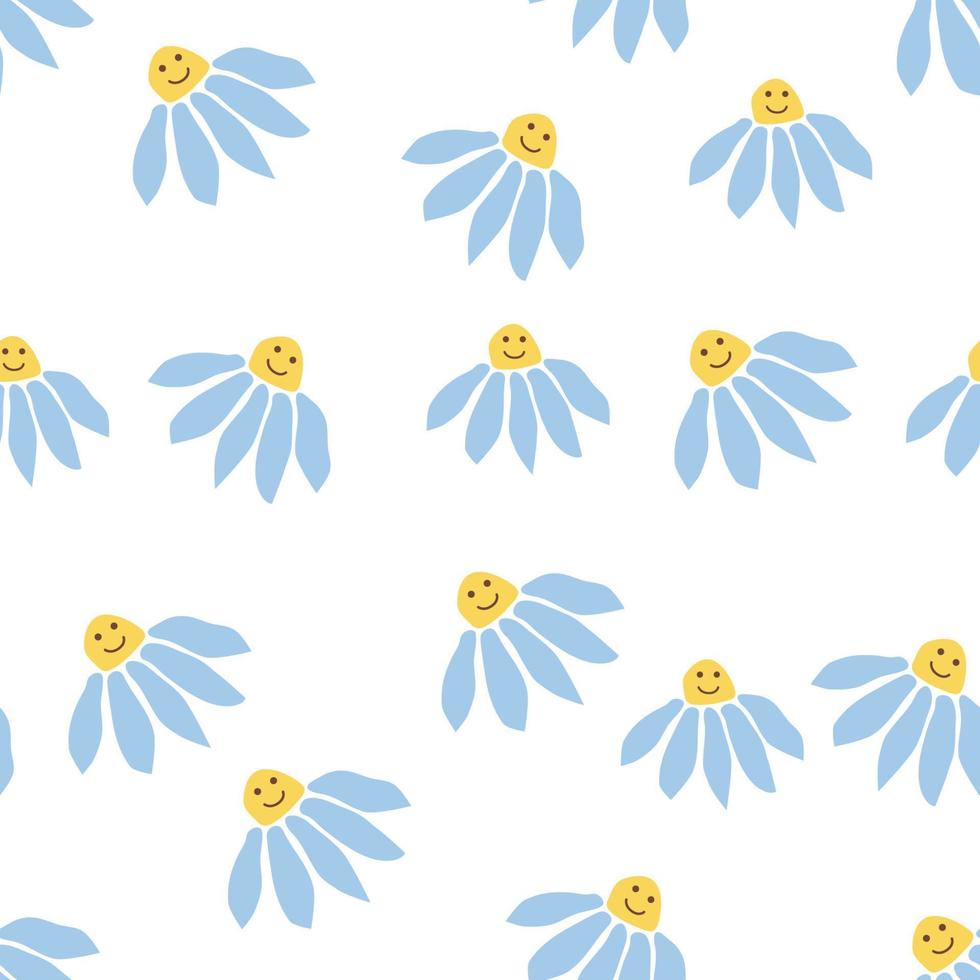 Groovy daisy retro seamless pattern. 70s vibe hippie ornament. Floral wallpaper. vector