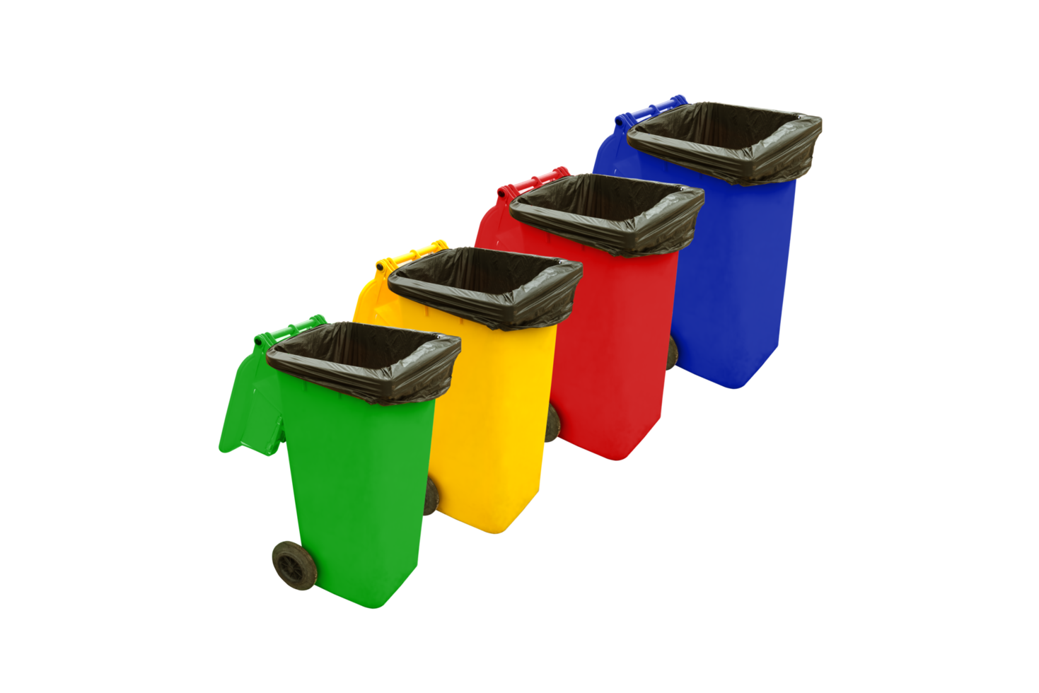 Color set garbage plastic bins isolated png