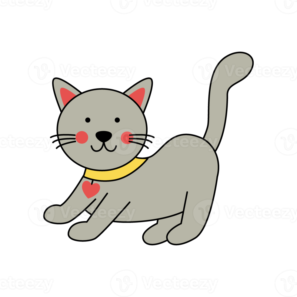 Cute cartoon cat png file with transparent background.